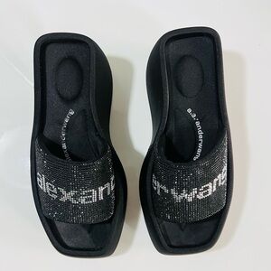 Alexander Wang Black Crystal Logo Slide Sandals